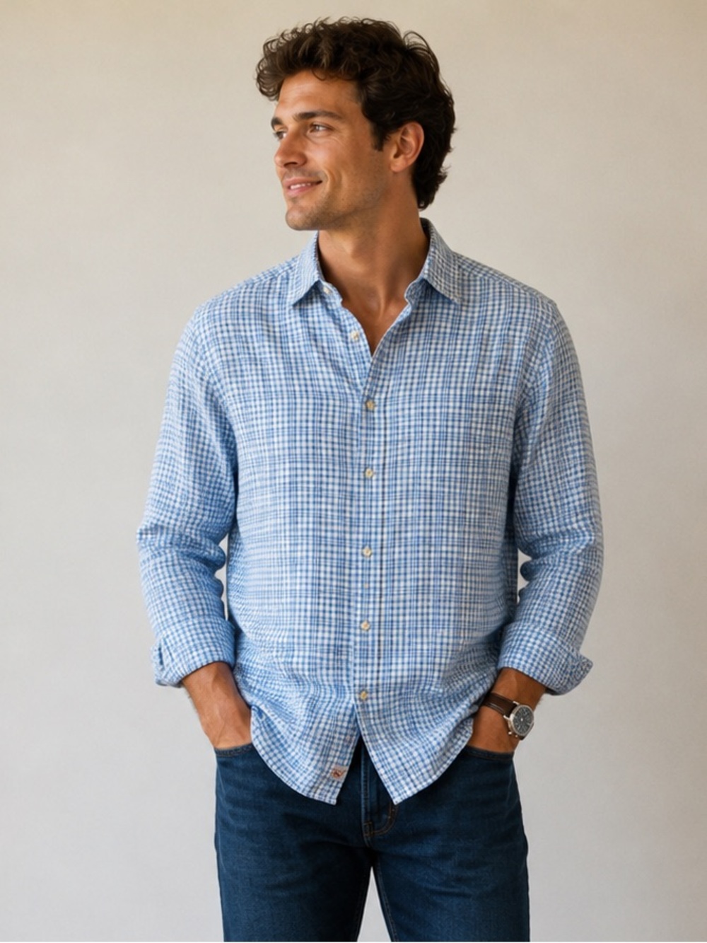 Vineyard Vines Murray Classic Fit Blue Plaid Long-Sleeve Button-Down Shirt M